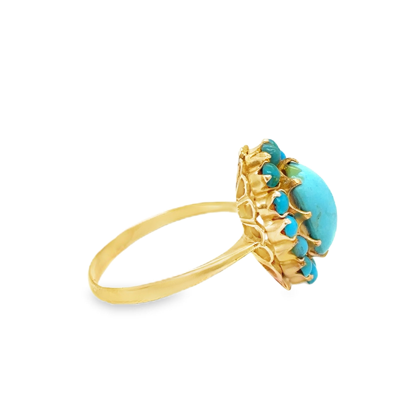 14KY Victorian Persian Turquoise Flower Ring