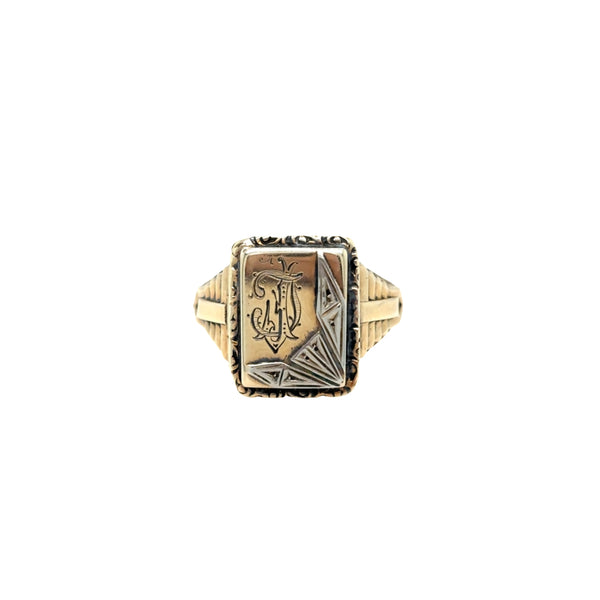 14KY L,F Monogramed Signet Poison Ring