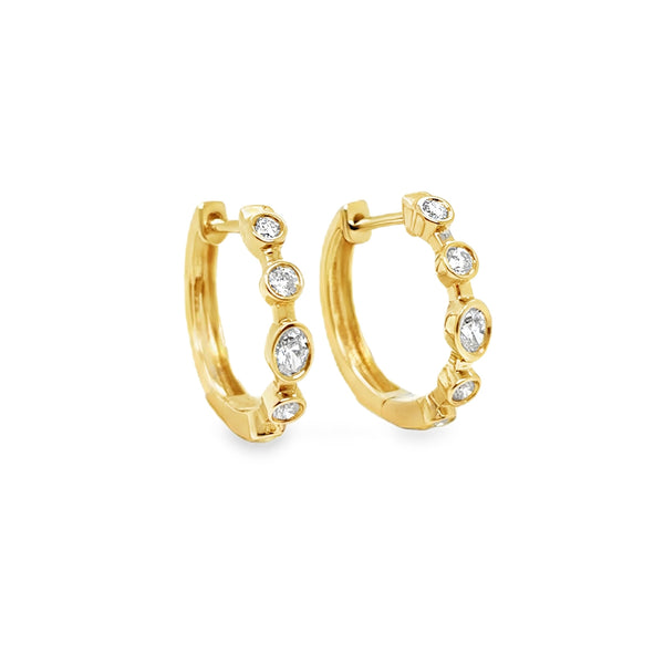 14KY Bezel Oval & Round Diamond Huggies