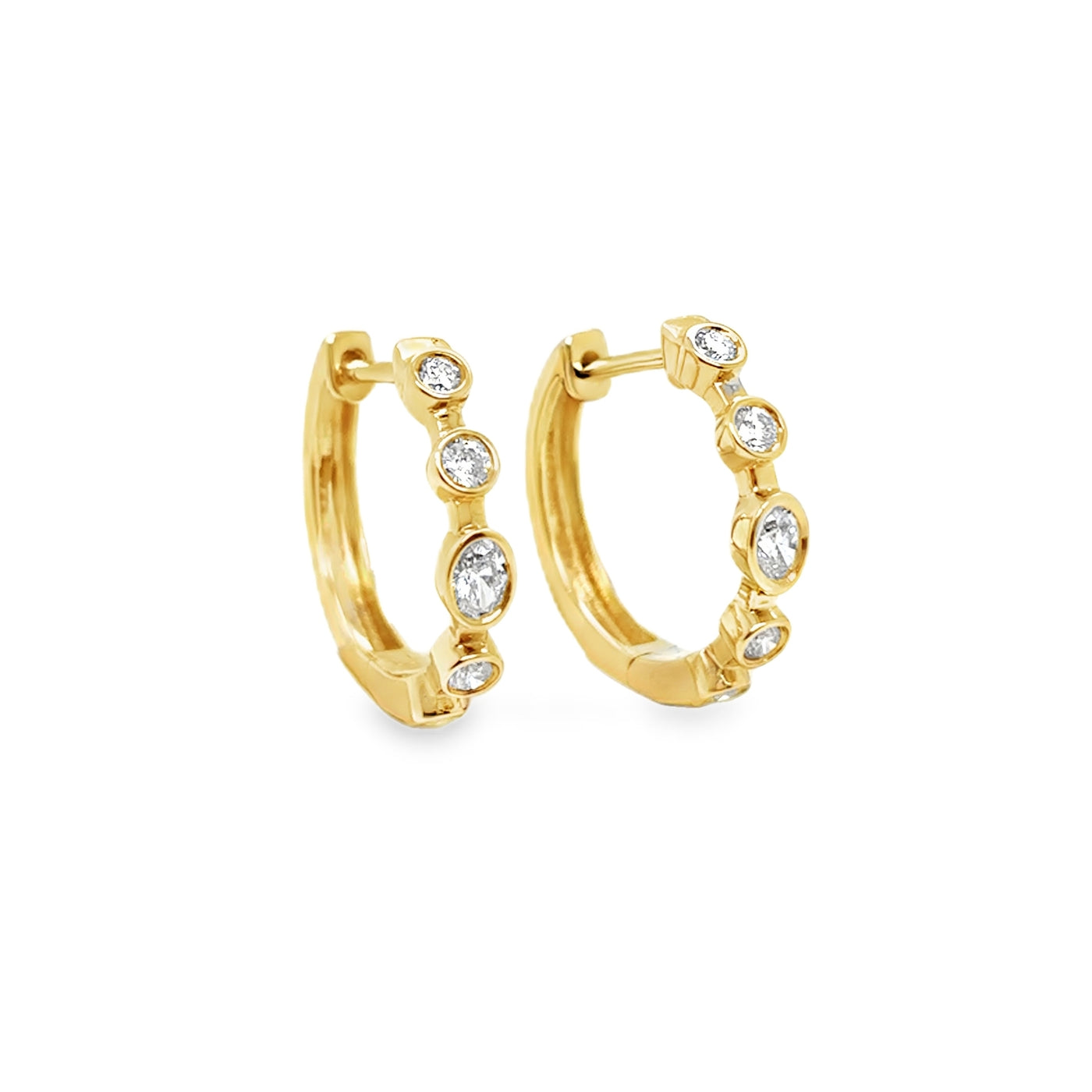 14KY Bezel Oval & Round Diamond Huggies