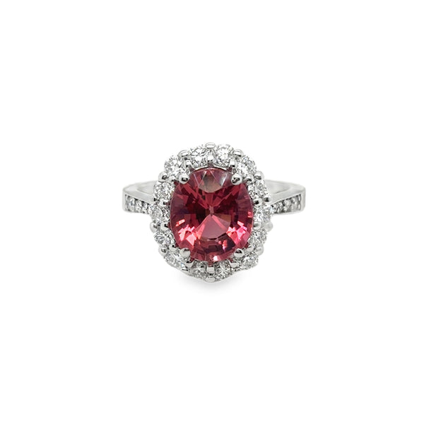 14KW Pink Tourmaline Diamond Halo Ring
