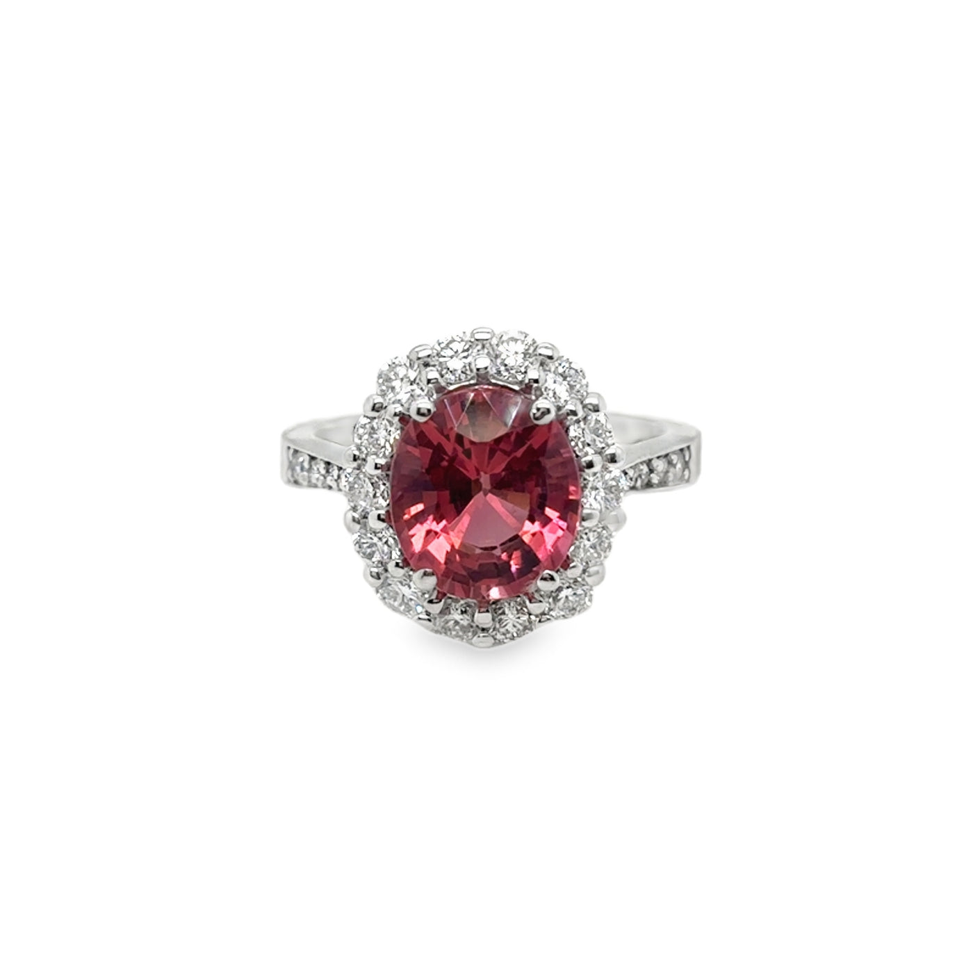 14KW Pink Tourmaline Diamond Halo Ring