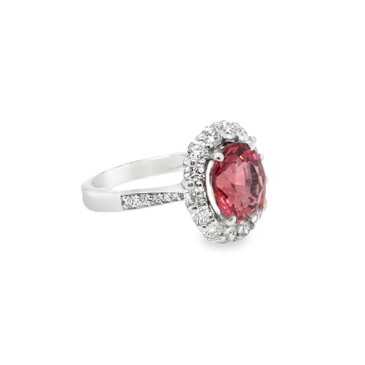 14KW Pink Tourmaline Diamond Halo Ring