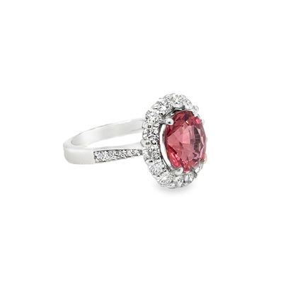 14KW Pink Tourmaline Diamond Halo Ring
