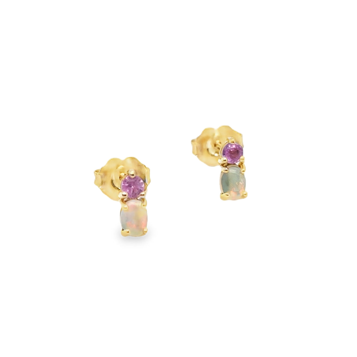 14KY Pink Sapphire & Opal Stud Earrings