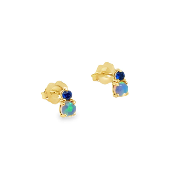 14KY  Blue Sapphire & Opal Stud Earrings
