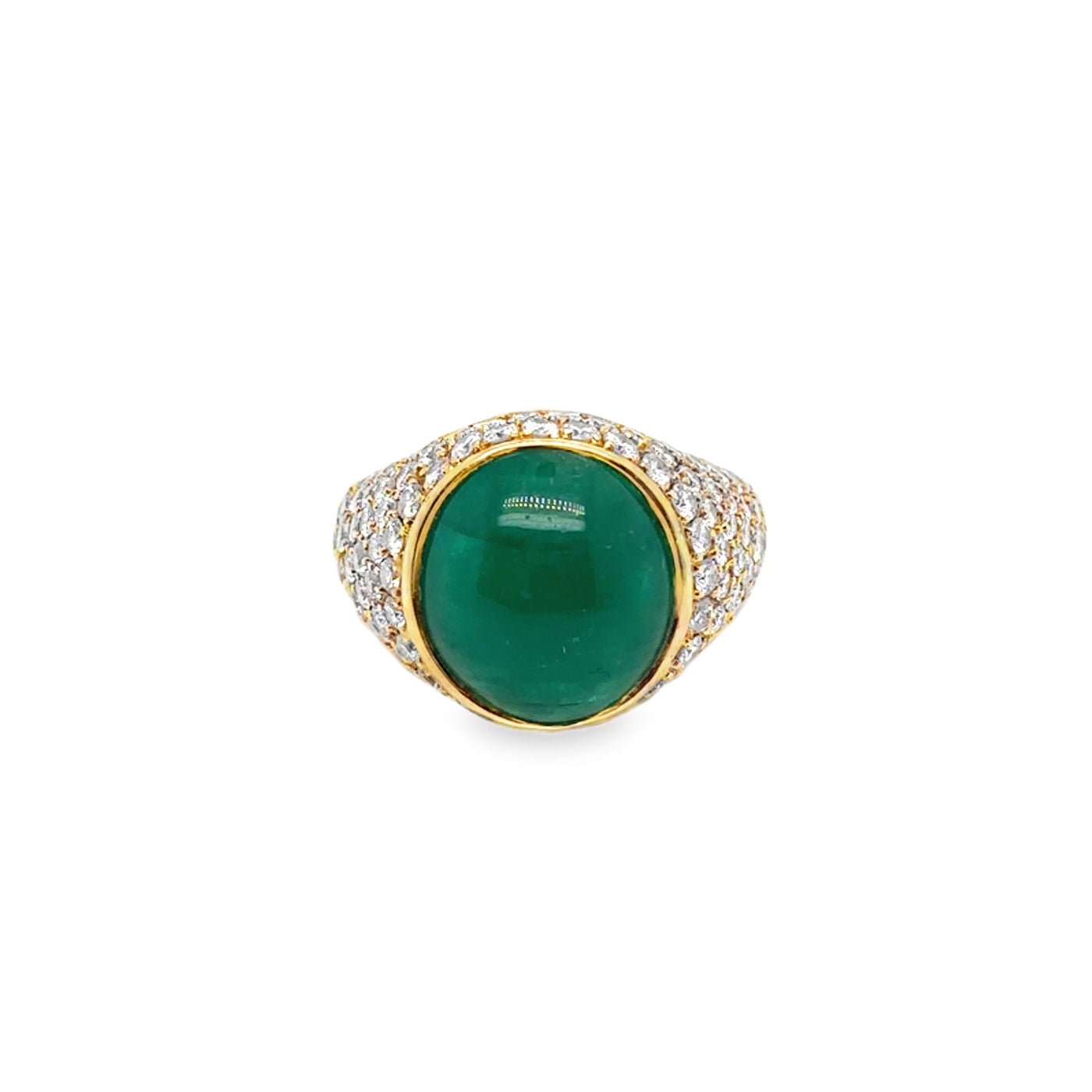 18KY Cabochon Emerald Signet Ring