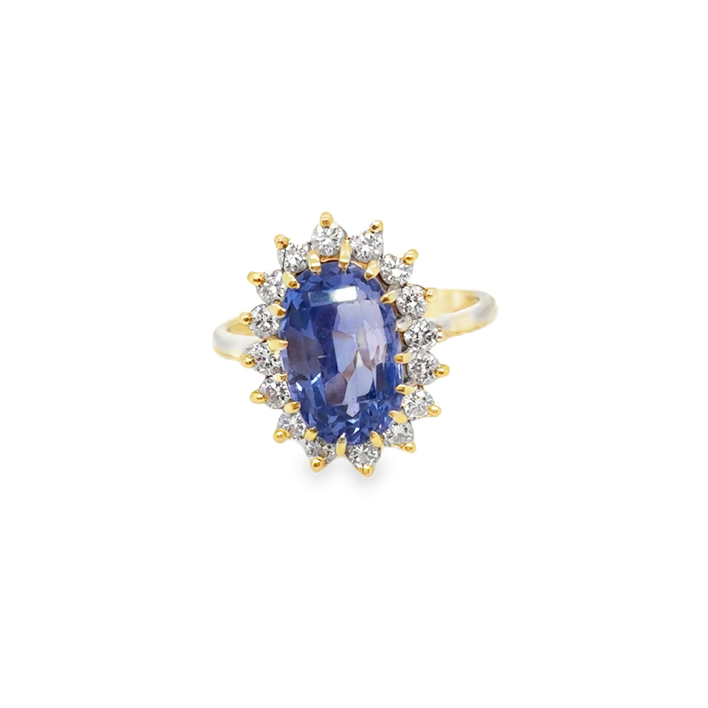 14KY Pastel Blue Sapphire Oval Step Cut Diamond Halo Ring