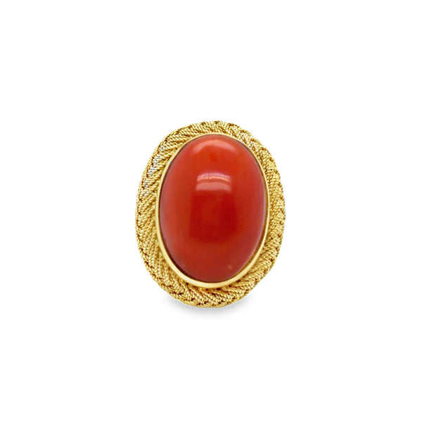 18KY Mid Century Coral with Woven Bezel Ring
