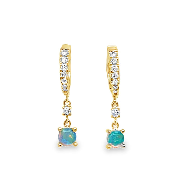 14KY "Esperansa" Round Opal  Huggie Drop Earring