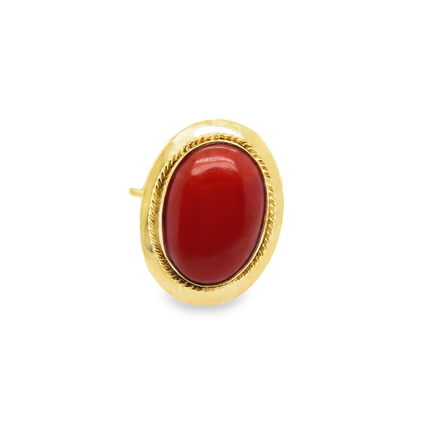18KY Coral Bezel Set Ring