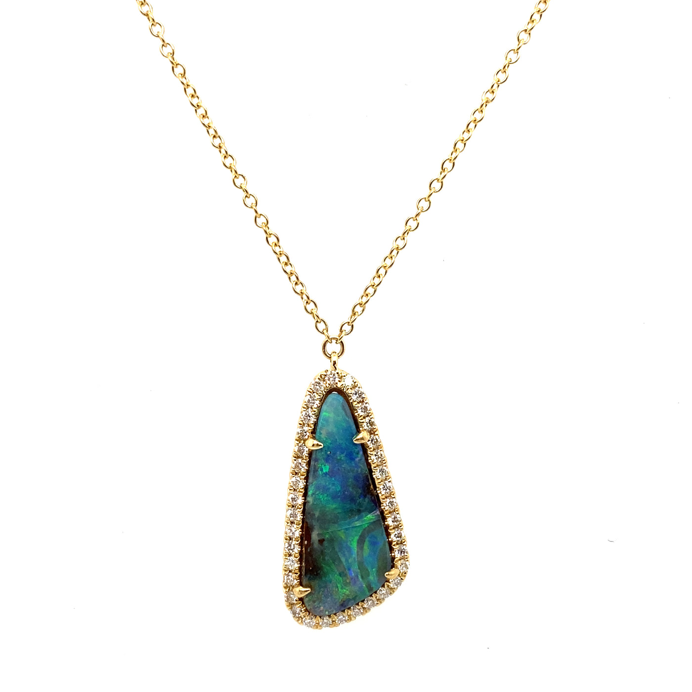 Freeform Boulder Opal and Diamond Necklace