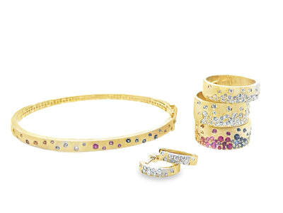 14K Confetti Diamond Huggie Hoop Earrings