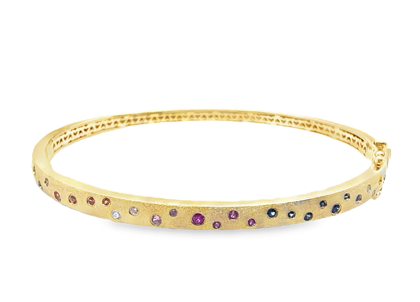 14K Confetti Rainbow Gemstone Bangle Bracelet