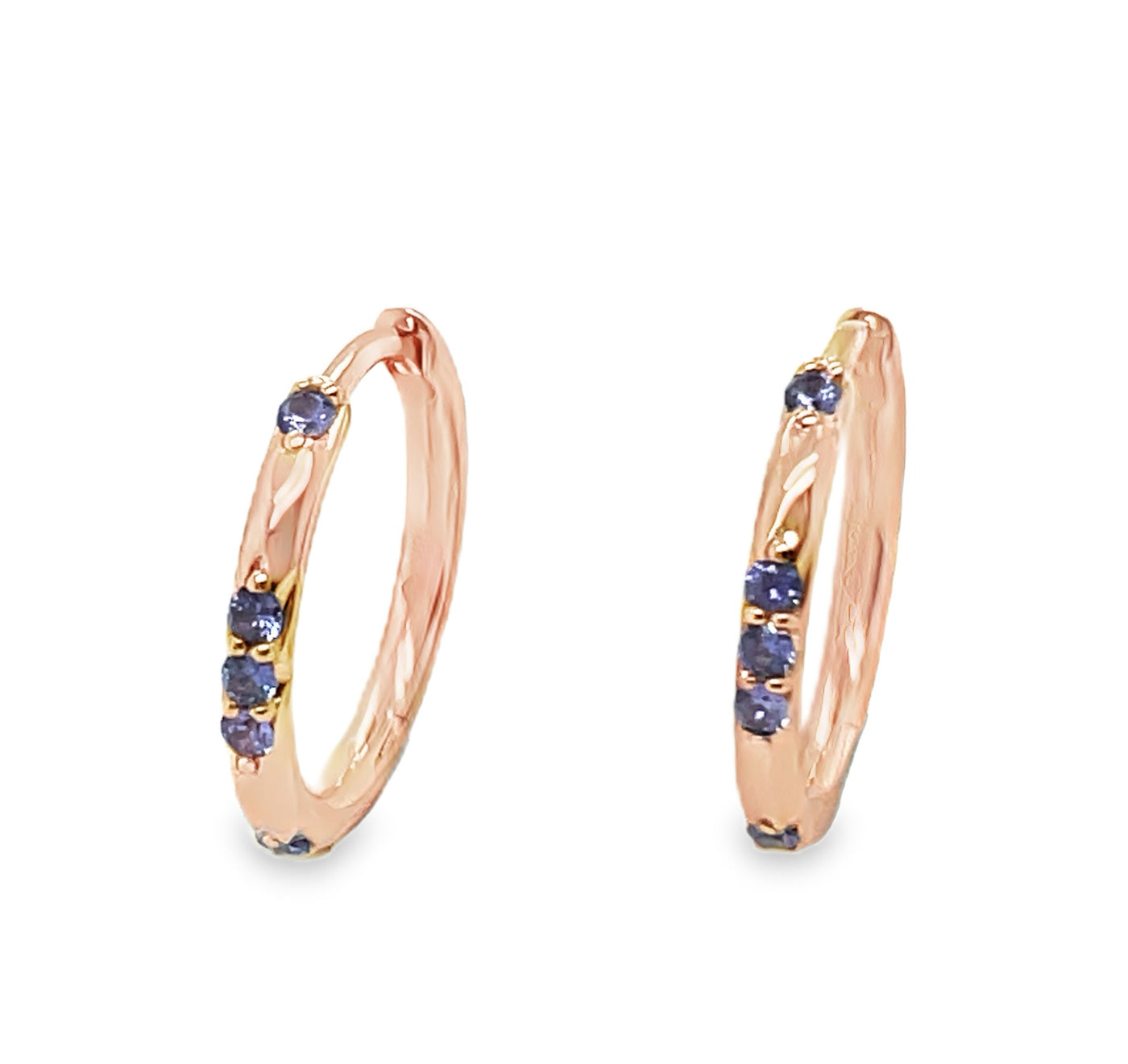 18K Rose Gold Lavender Sapphire Scattered Huggie Hoop Earring