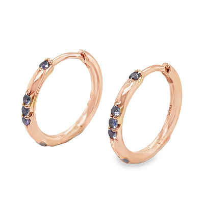 18K Rose Gold Lavender Sapphire Scattered Huggie Hoop Earring