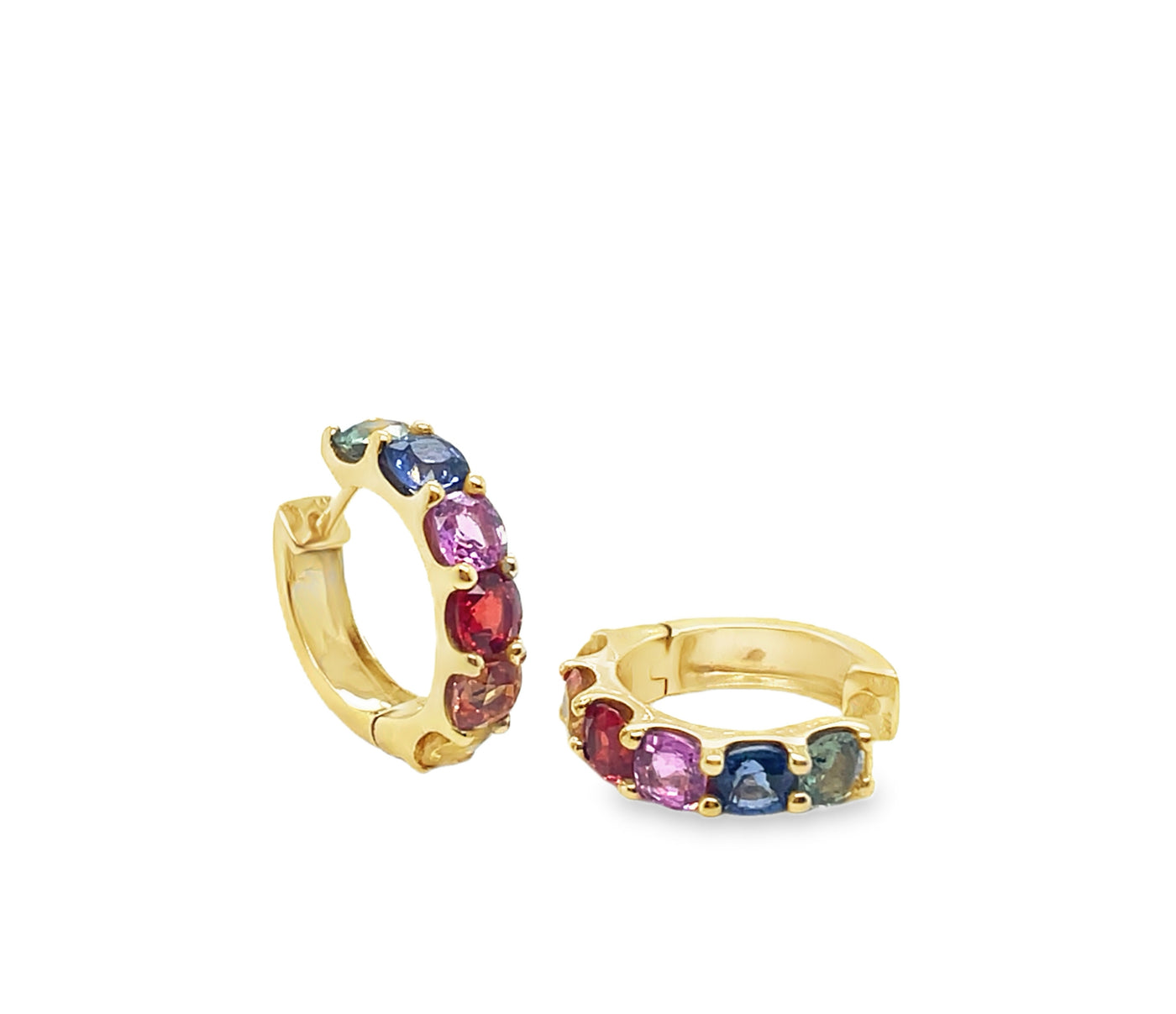 14K Rainbow Sapphire Huggie Hoop Earring