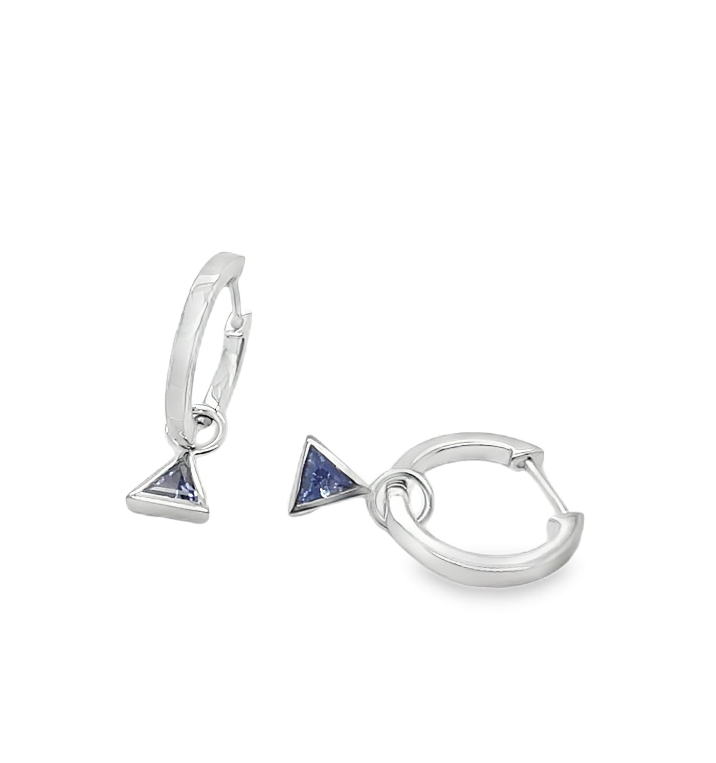 14K Triangular Sapphire Huggie Hoop Earring