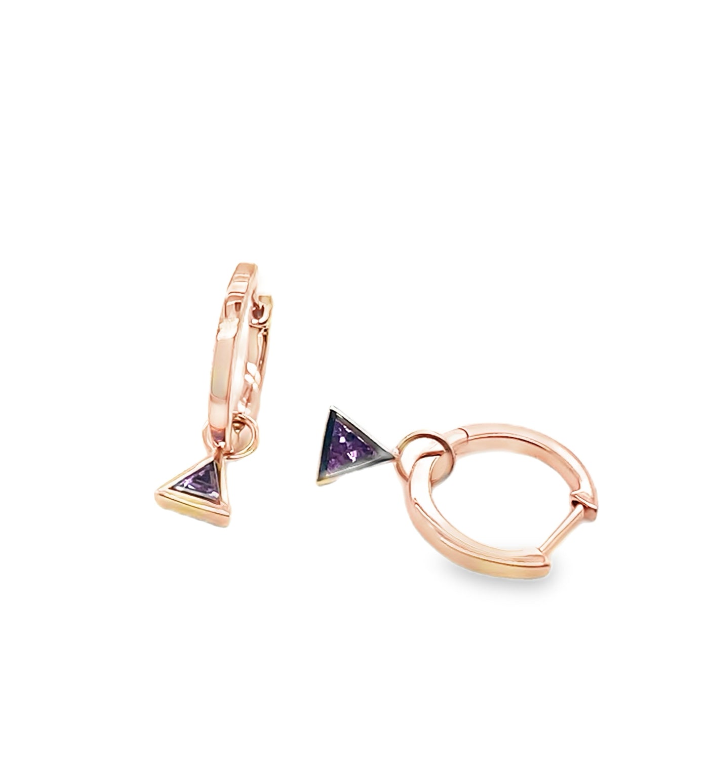 14K Triangular Sapphire Huggie Hoop Earring