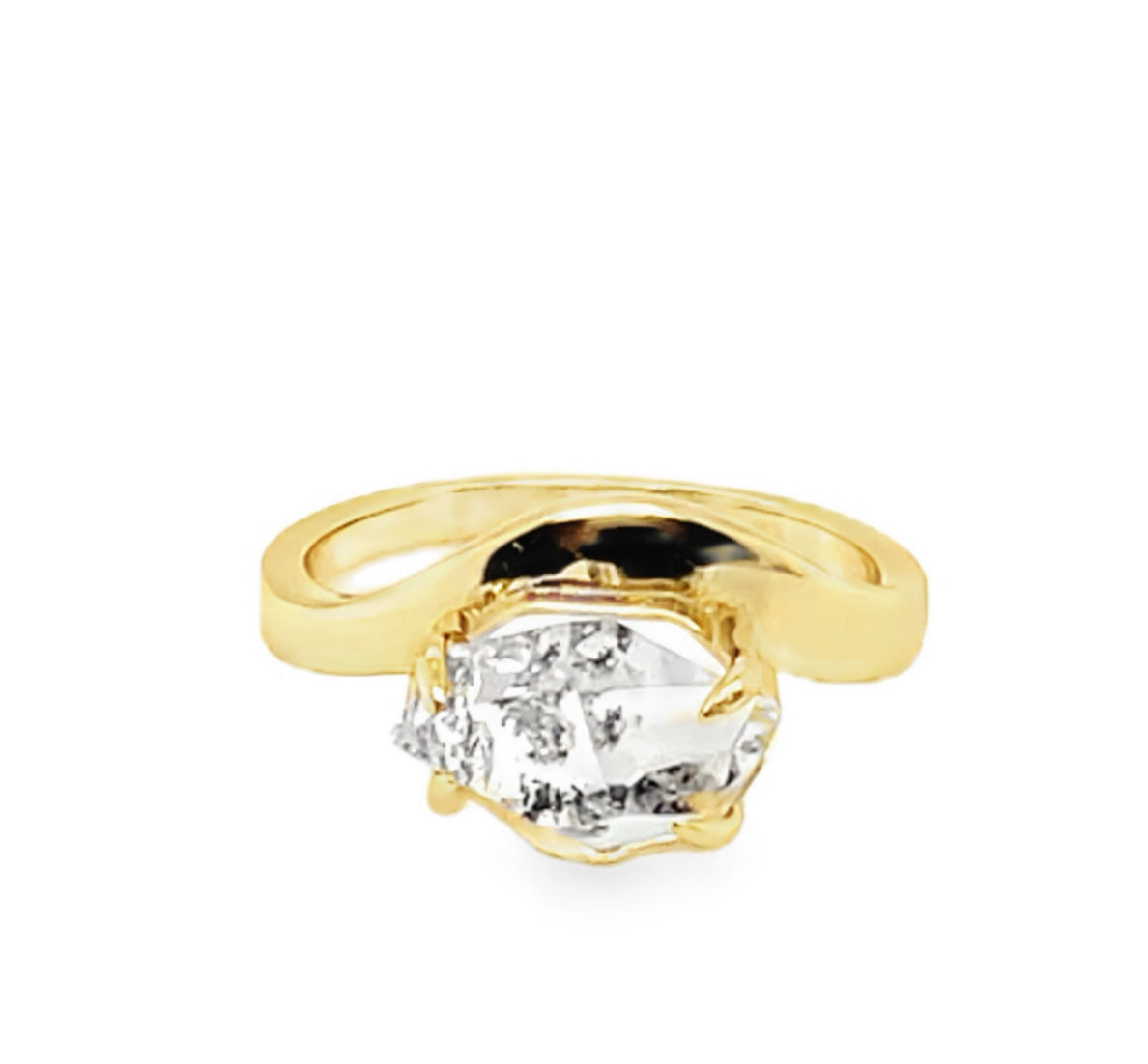 Herkimer Ring Gold Plated Wave Modern Design