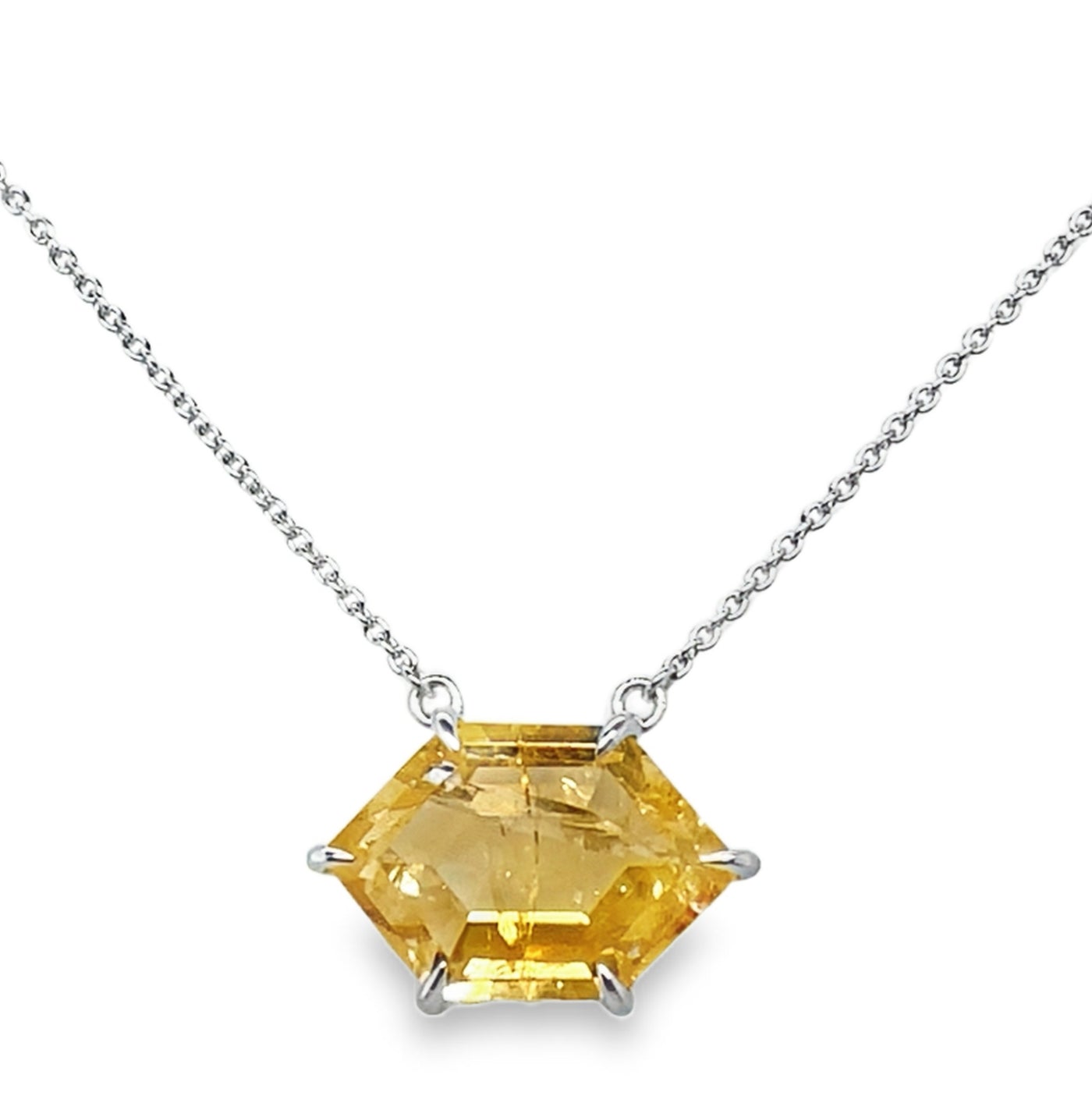 Sterling Silver Citrine Prong Set Necklace