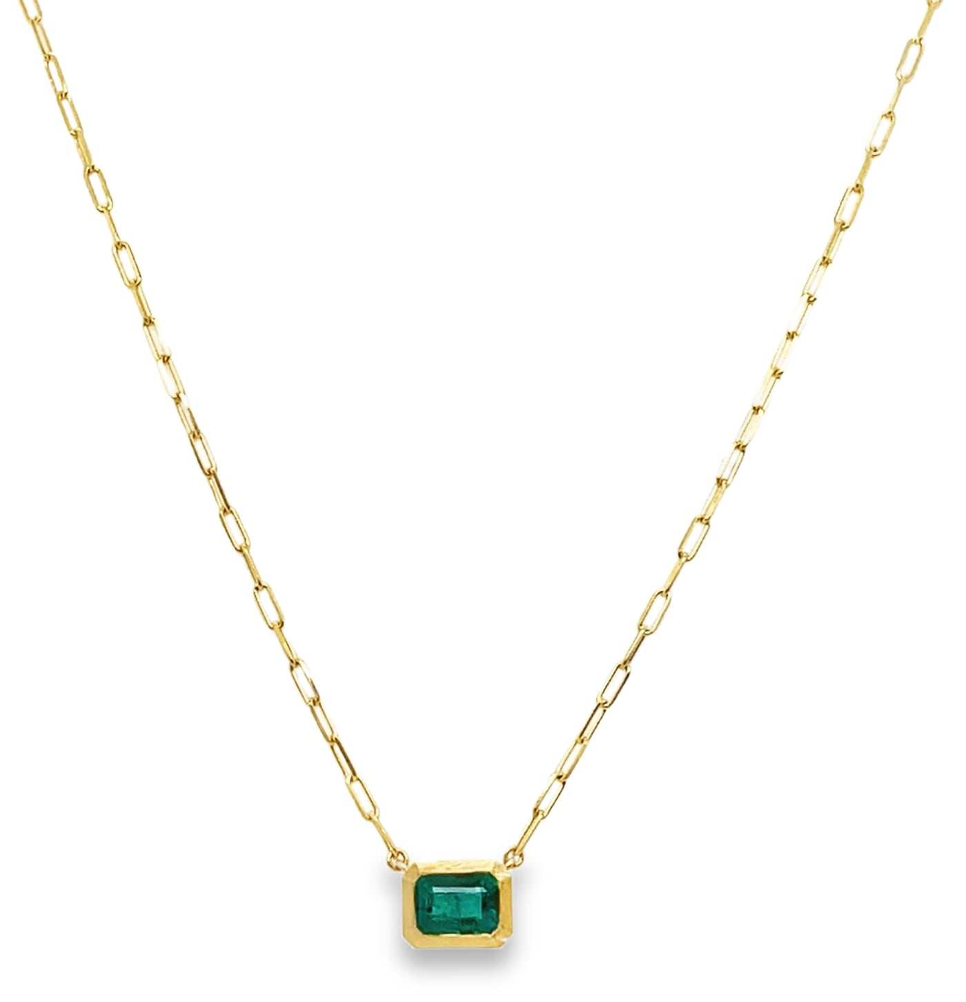 18K Emerald Paperclip Necklace