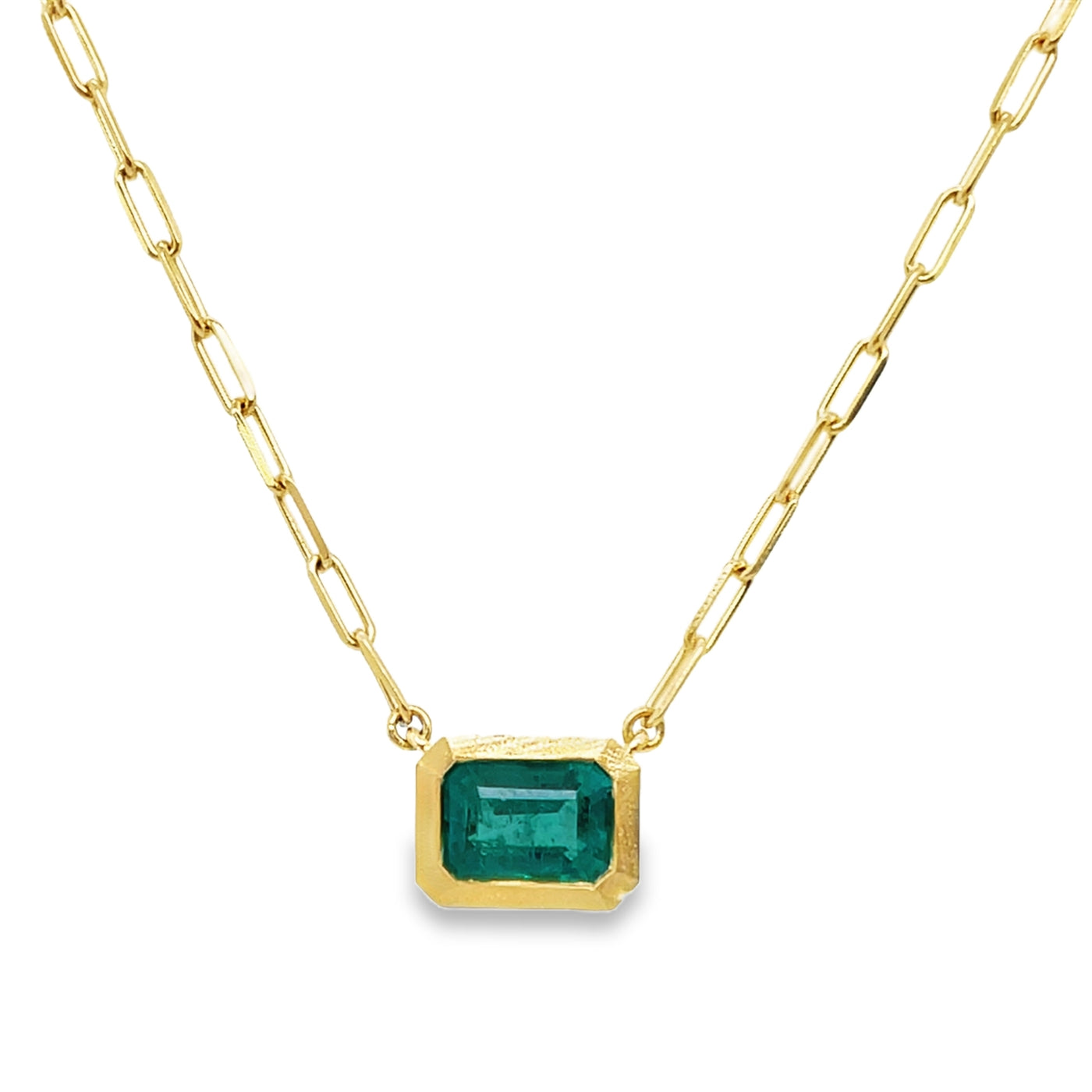 18K Emerald Paperclip Necklace