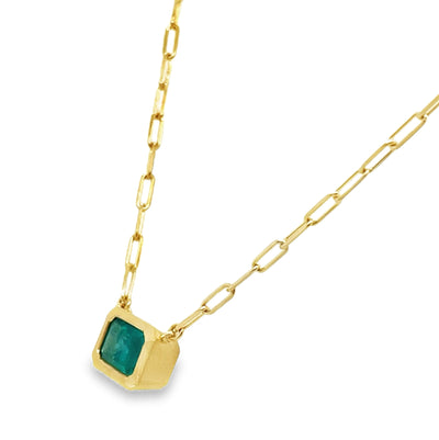 18K Emerald Paperclip Necklace