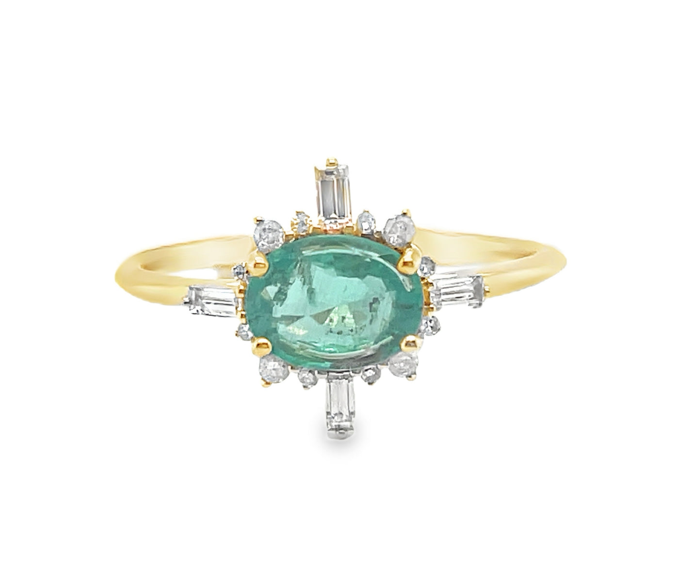 18K Yellow Gold 0.67ct Emerald and Diamond "Uncommon Halo" Ring