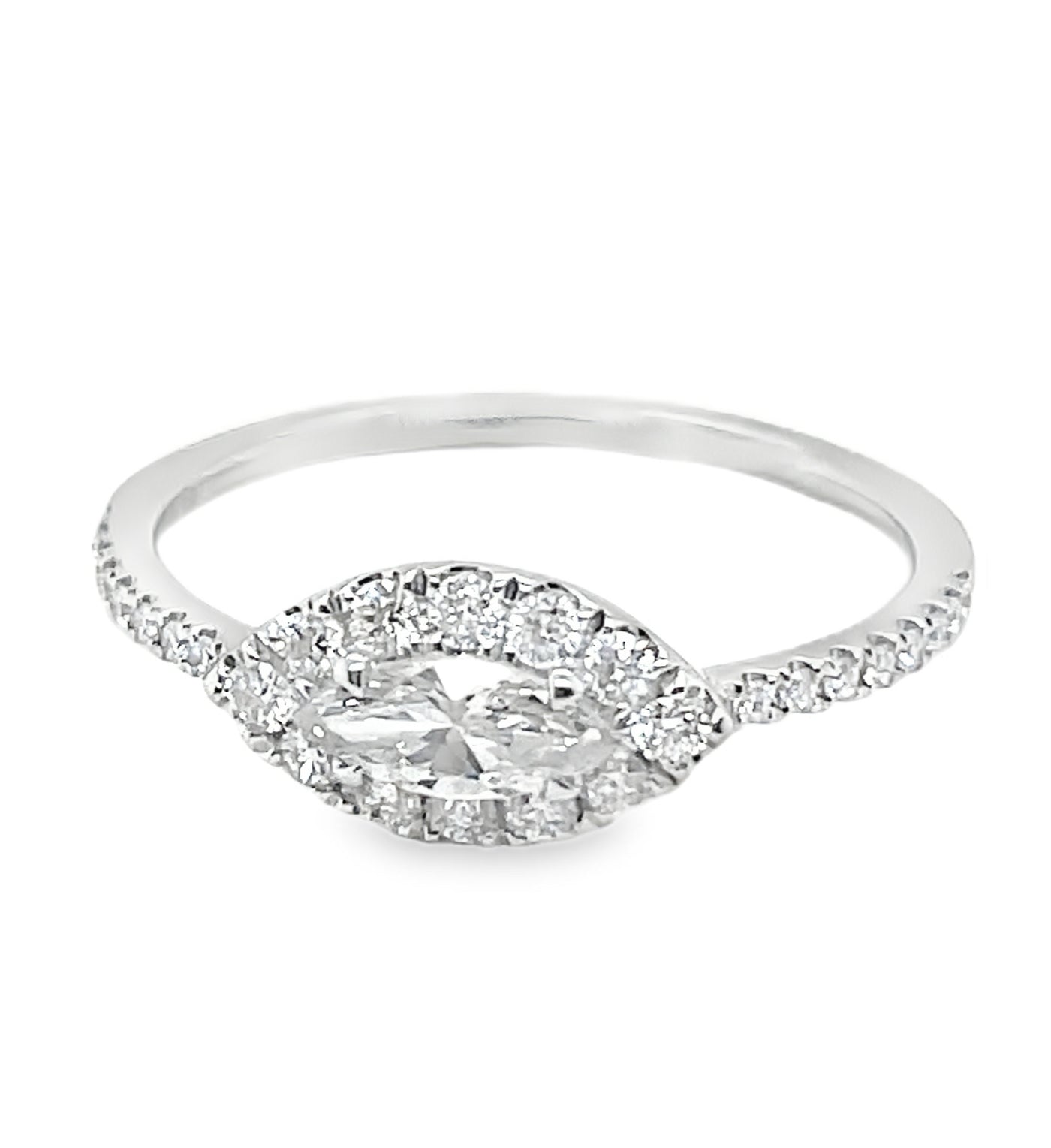 18K White Gold Marquise Diamond Halo Ring