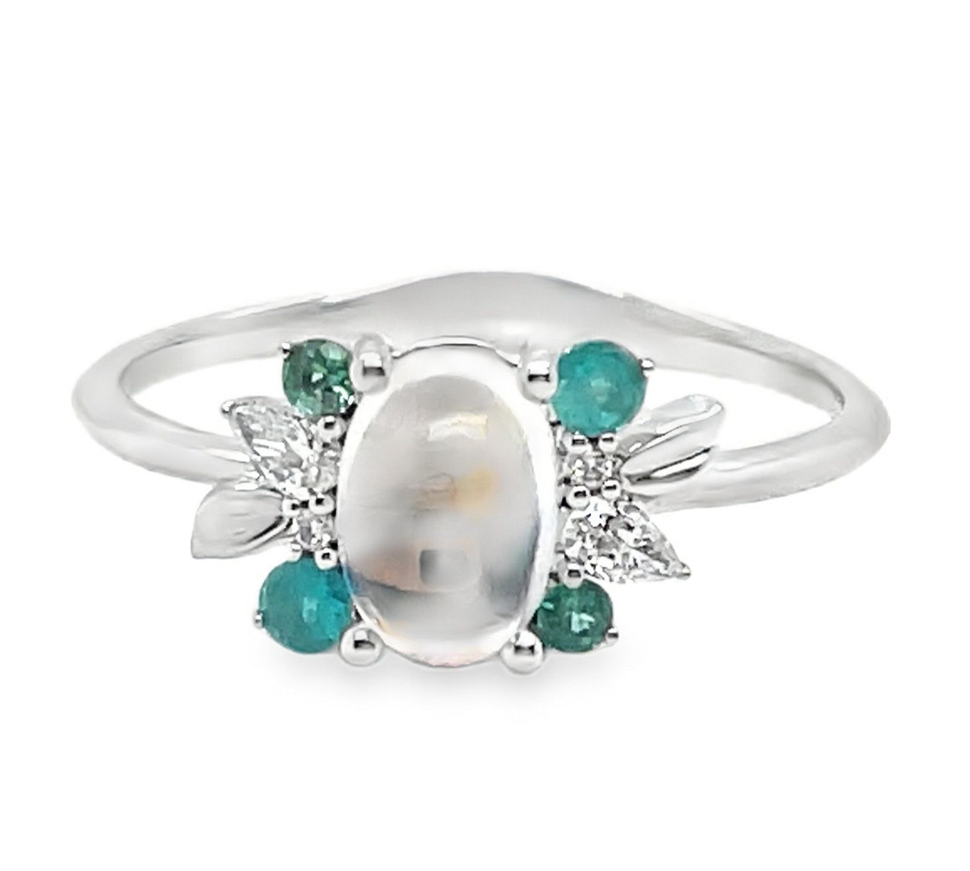 18K "Amelia" Multi-Stone Leaf Ring