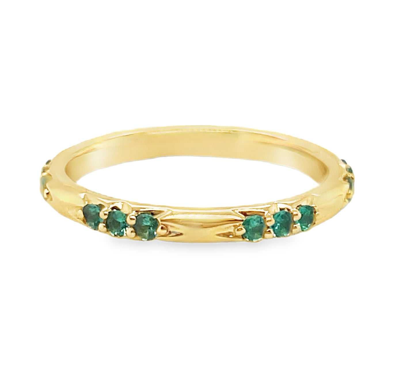 18K Yellow Gold Emerald Scattered Stackable Band Ring