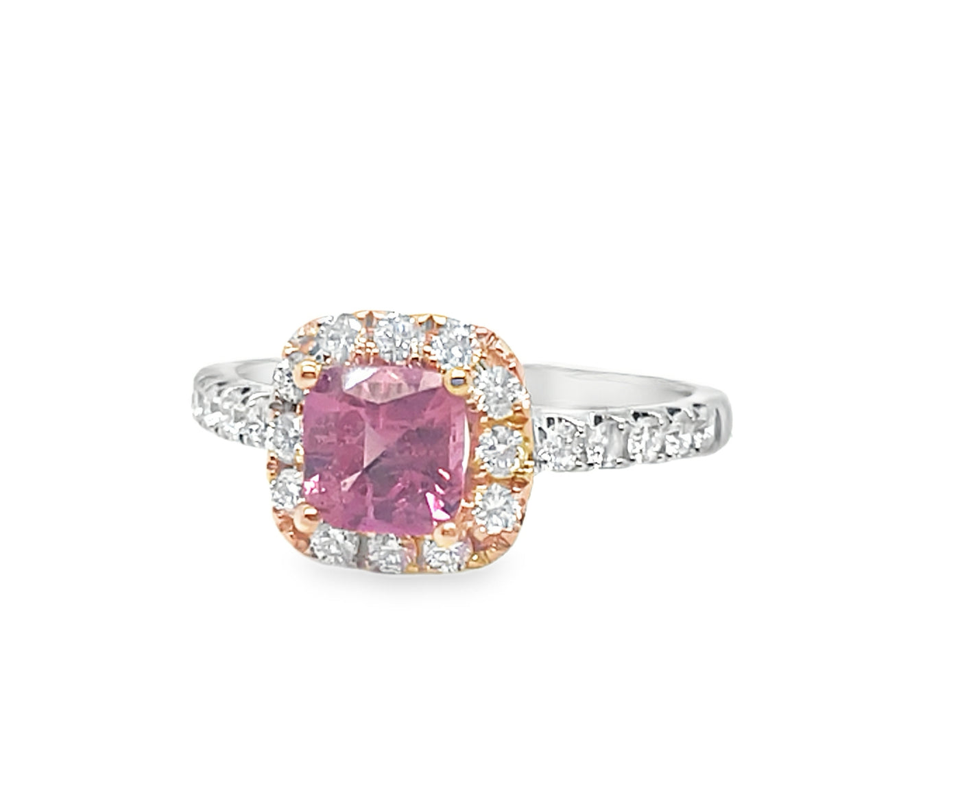 18K Padparadscha Sapphire and Diamond Halo Ring