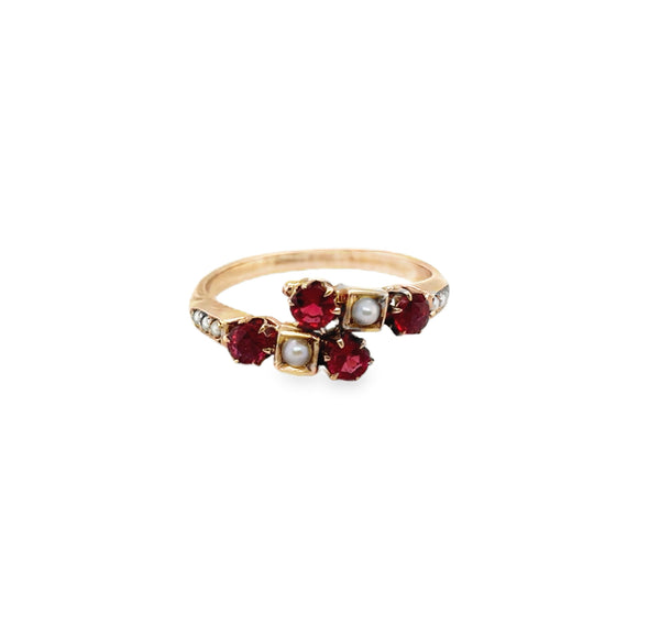 14KY Ruby & Pearl Bypass Ring