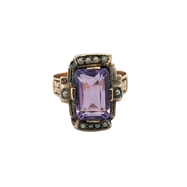 10KY Vintage Amethyst & Pearl Ring