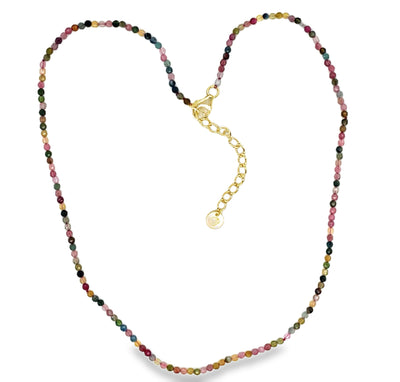 Dainty Bead Gemstone Necklace Multi Tourmaline