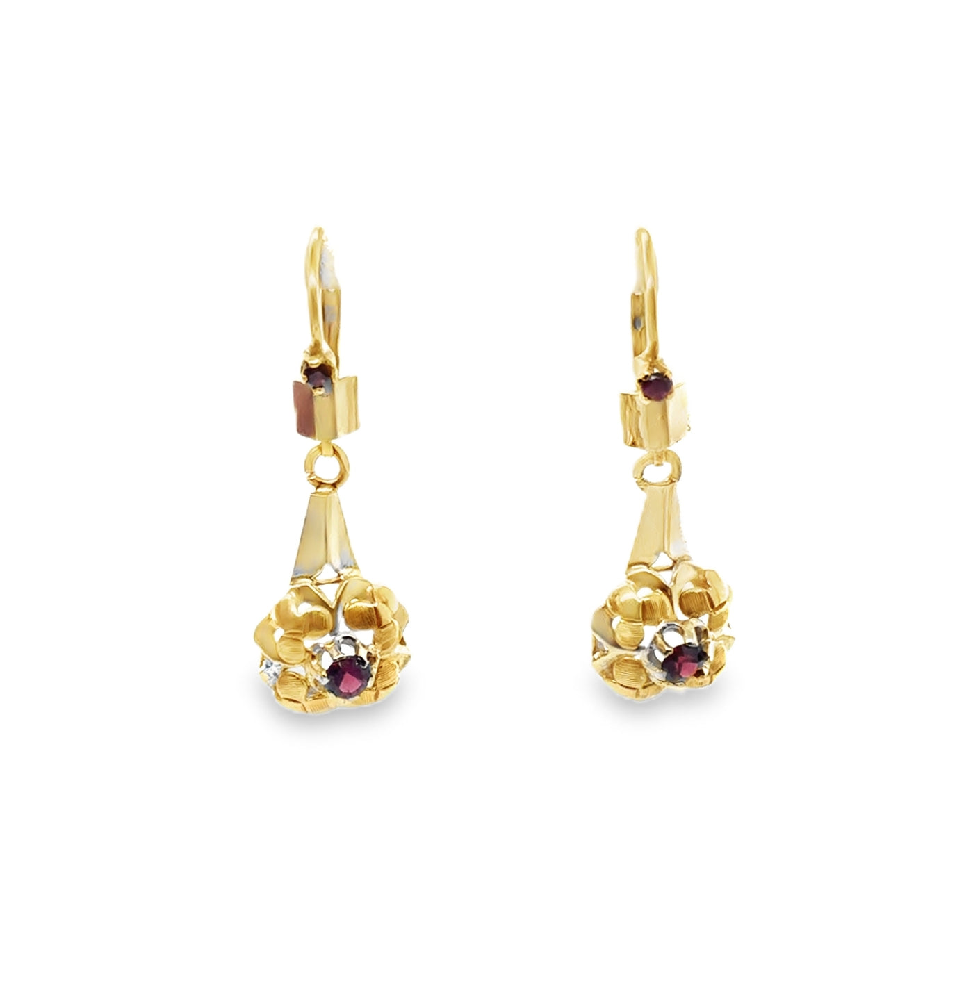 18KY Garnet Flower Earring