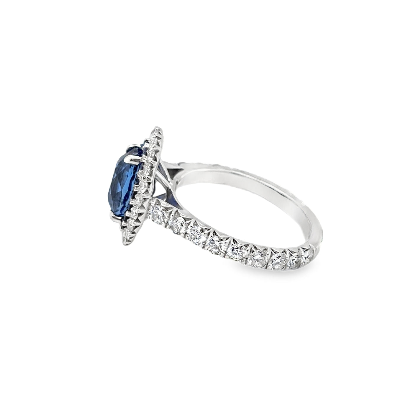 RS 18KW Oval Unheated Ceylon Sapphire and Diamond Ring