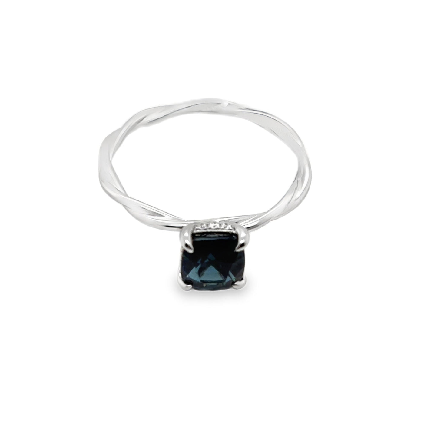 18KW Blue Spinel & Diamond Twist Band Ring