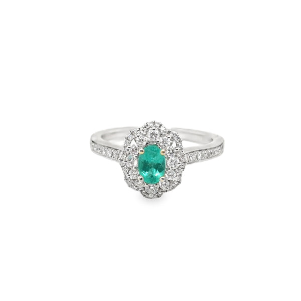 RS 18KW  Paraiba Tourmaline and Dimond ArtDeco Style Ring