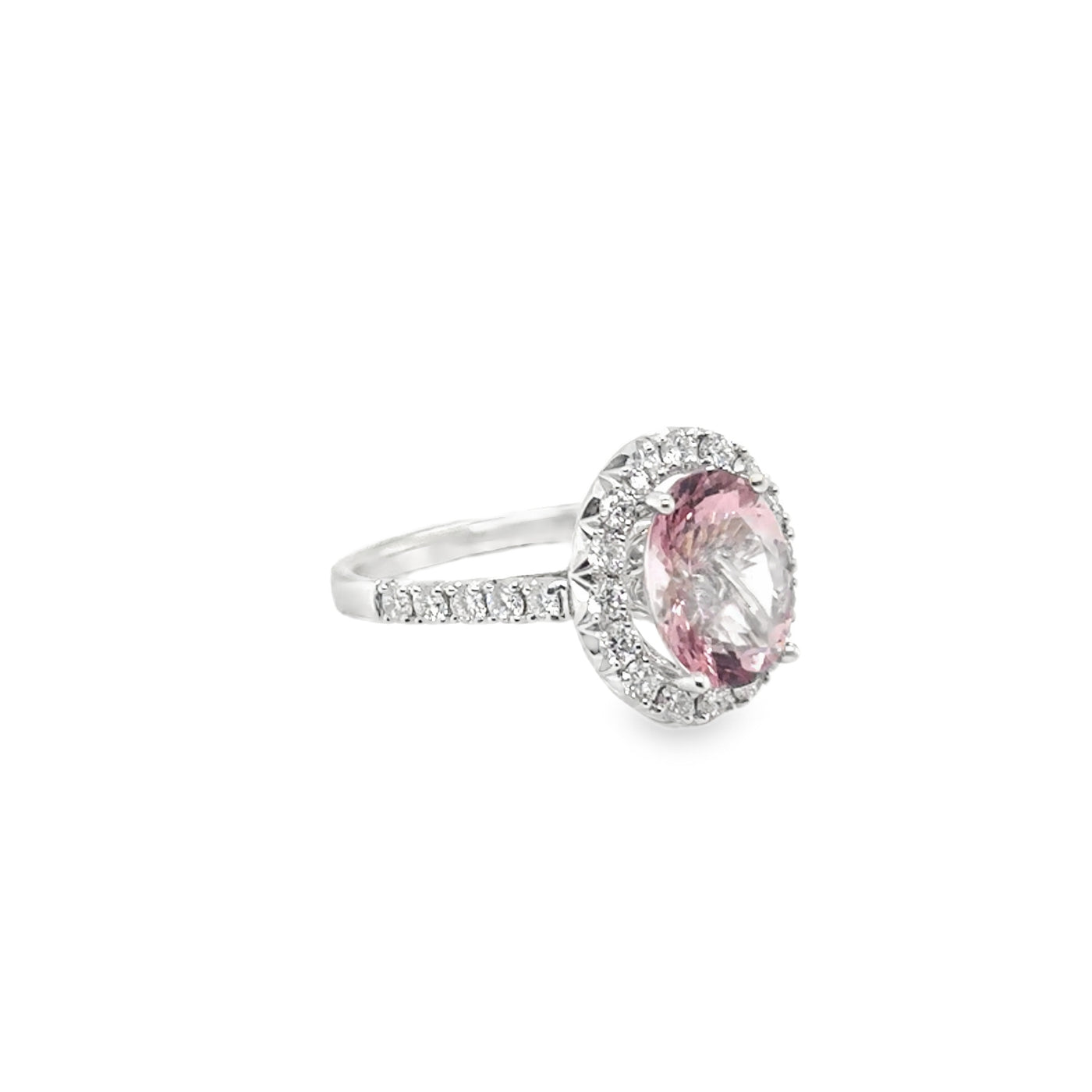 RS "Avery" 14KW Morganite & Diamond Halo Ring