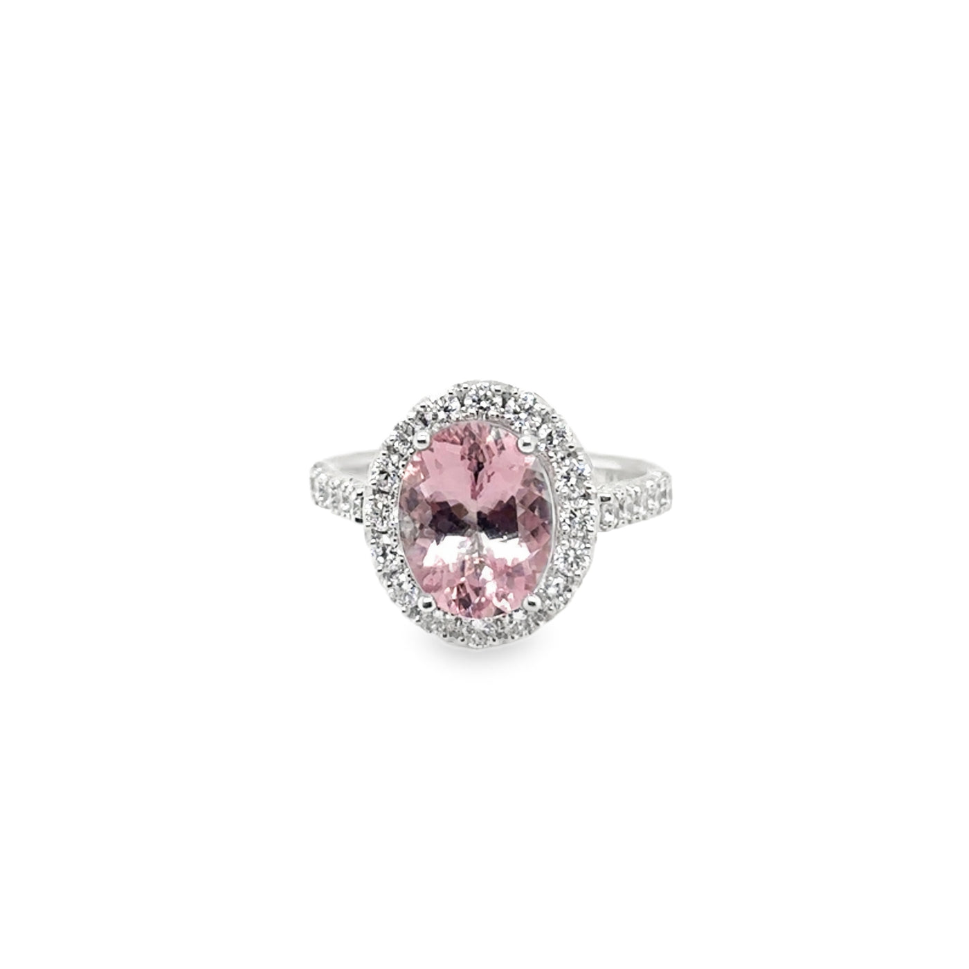 RS "Avery" 14KW Morganite & Diamond Halo Ring