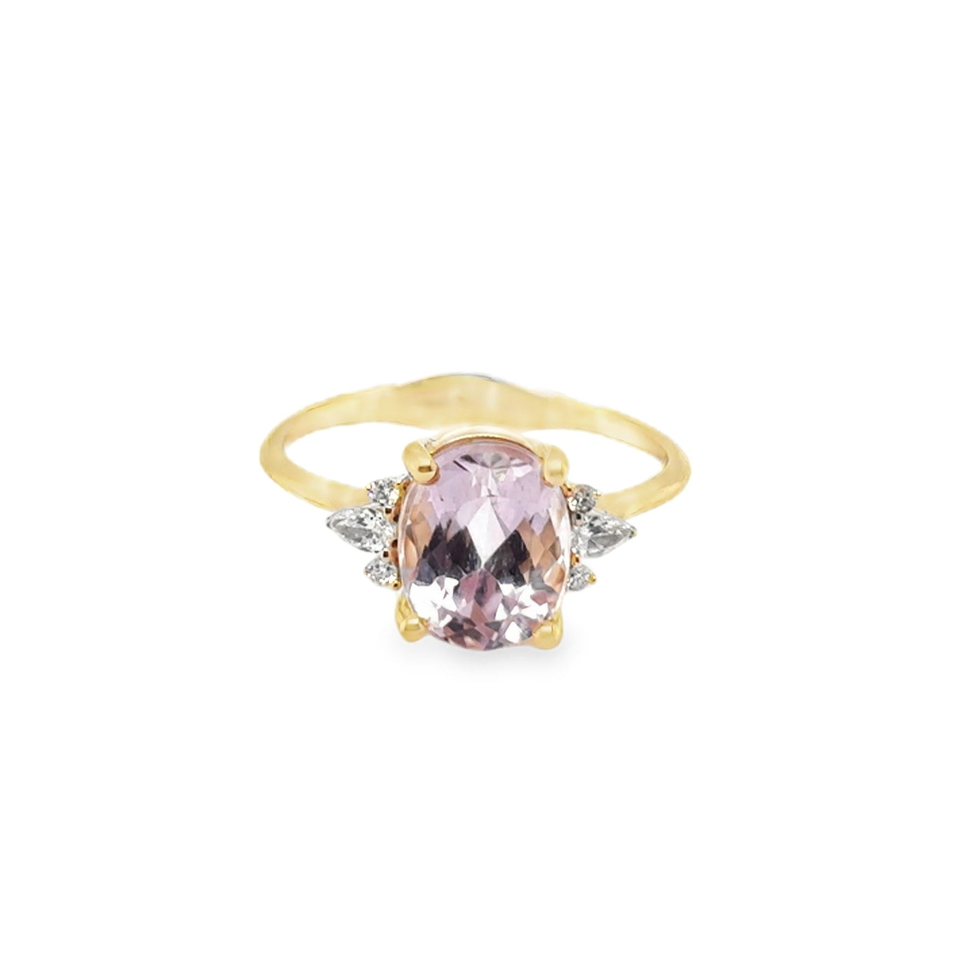 18K Yellow Gold Oval Kunzite and Diamond Ring