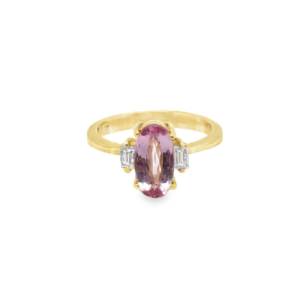 18KY Oval Pink Topaz & Diamond Ring