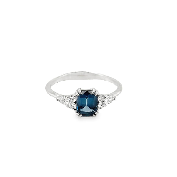 18KW Antique Cushion Cut Blue Spinel & Diamond Ring