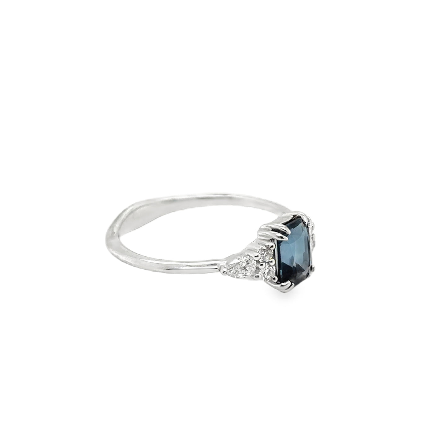 18KW Antique Cushion Cut Blue Spinel & Diamond Ring