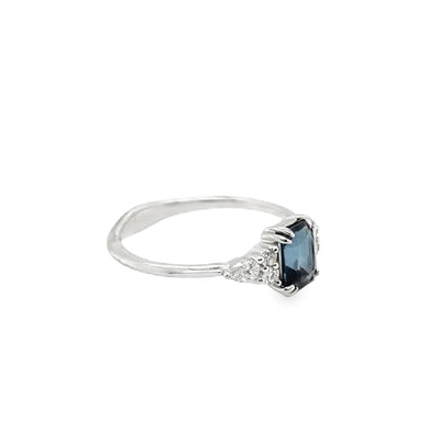 18KW Antique Cushion Cut Blue Spinel & Diamond Ring