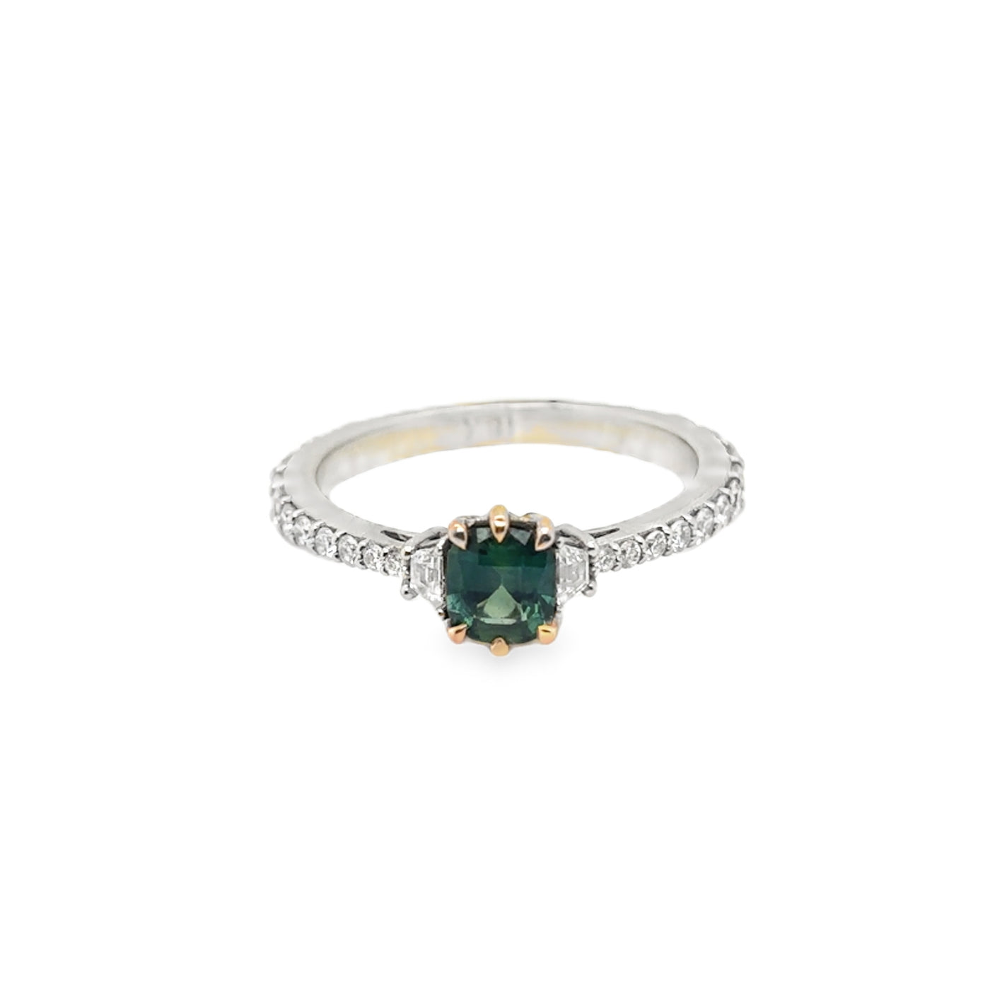 RS 18KW Cushion-Cut Unheated Green Sapphire Ring