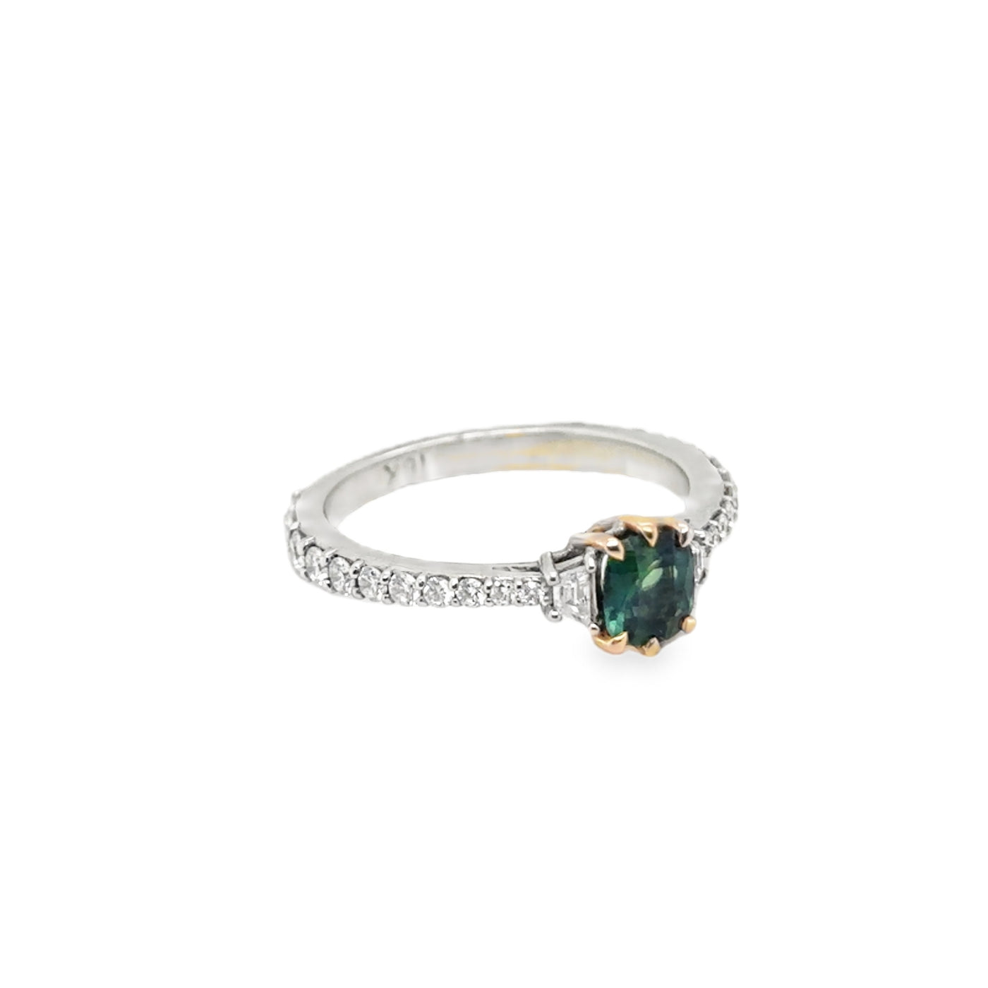 RS 18KW Cushion-Cut Unheated Green Sapphire Ring