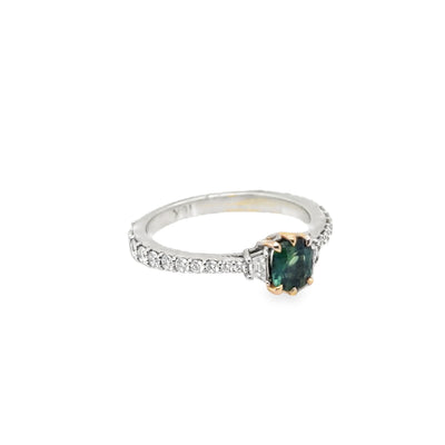 RS 18KW Cushion-Cut Unheated Green Sapphire Ring